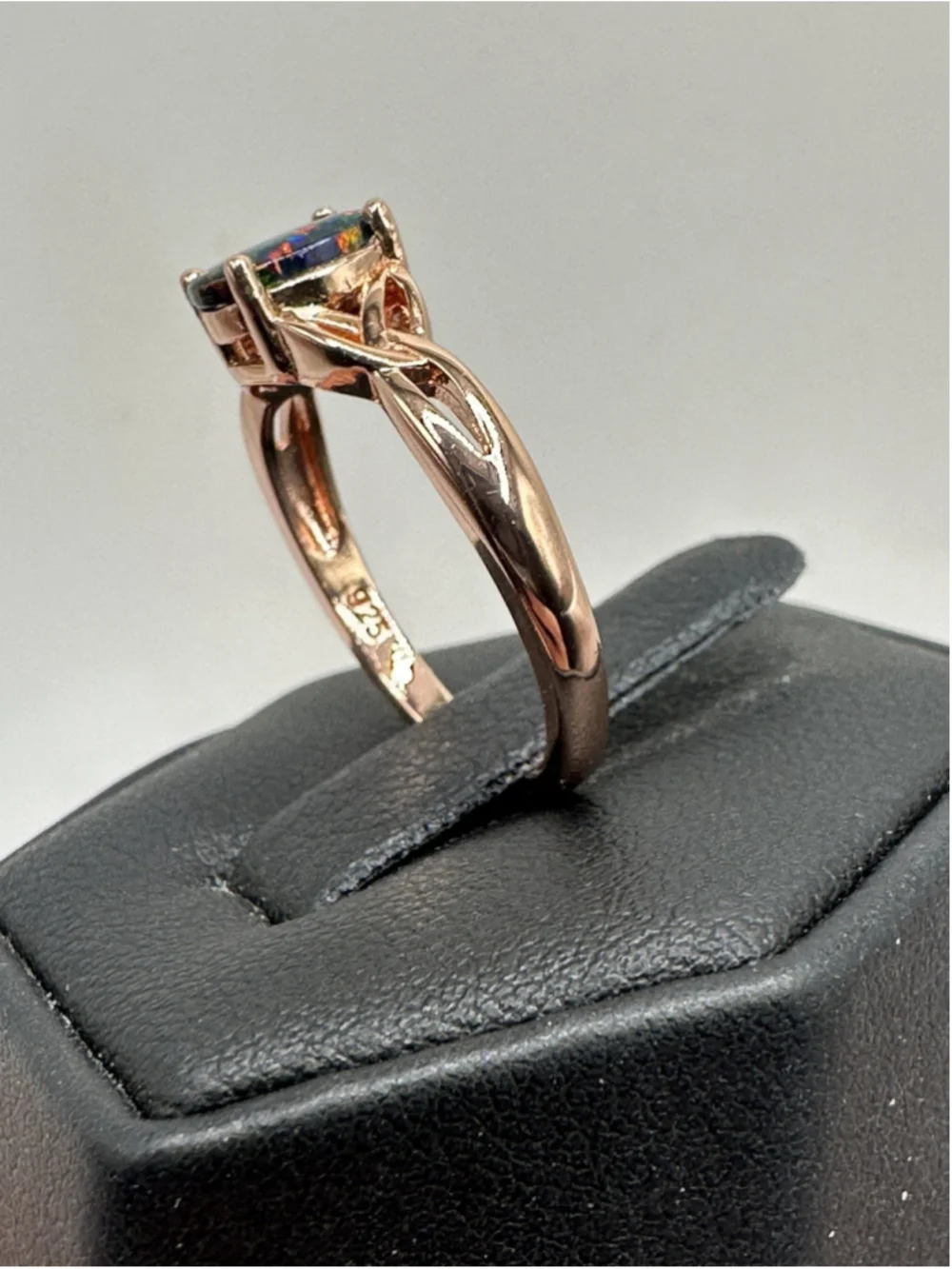 925 Sterling Silver Rose Gold Ring SIZE 7 Stone Multicolor Black Lab Opal NWT